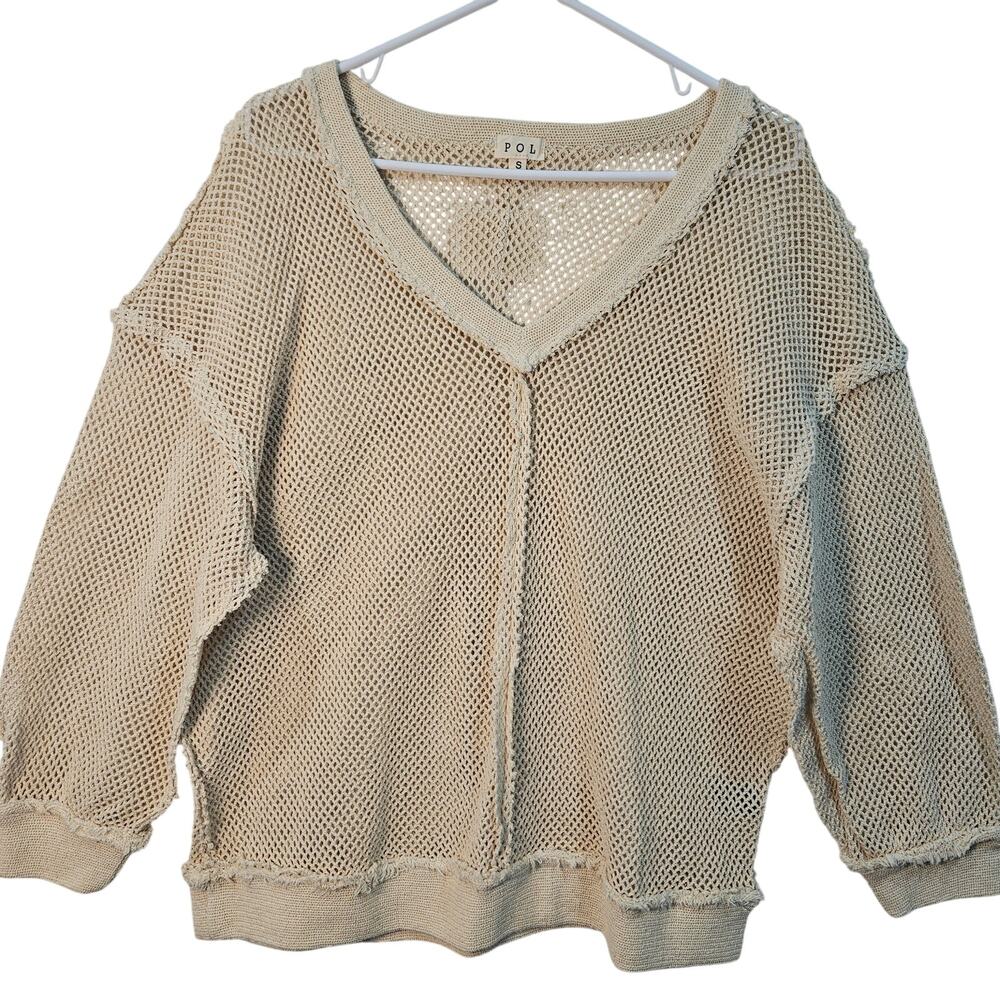 Pol Open Knit Pullover Cream Size Small Cotton Oversized NWOT Boho Hippie Beach